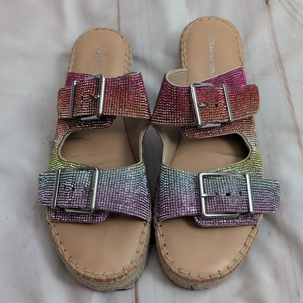 Gianni Bini Rainbow Studded Jeweled Two Strap Buckle Sandals Size 10 Summer